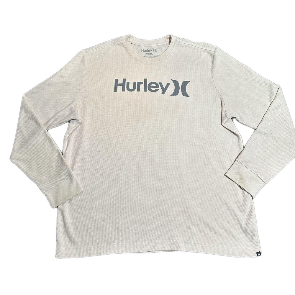 Vintage Hurley Men's Long Sleeve Waffle Knit Graphic Crew Neck T-Shirt